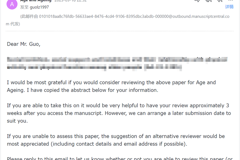 Lizhi was invited as a reviewer of Age and Ageing