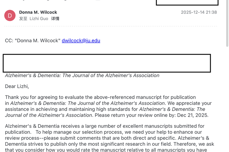 Lizhi was invited as a reviewer of Alzheimer's & Dementia (2025)