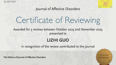 Lizhi was invited as a reviewer of Journal of Affective Disorders featured image